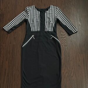 Elegant Black and White Houndstooth Dress